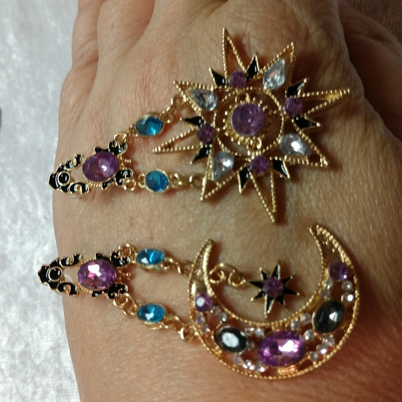 Celestial Earrings Sun Moon Star Dangle 2 6/8" Light - Medium Weight Bling - Picture 9 of 10